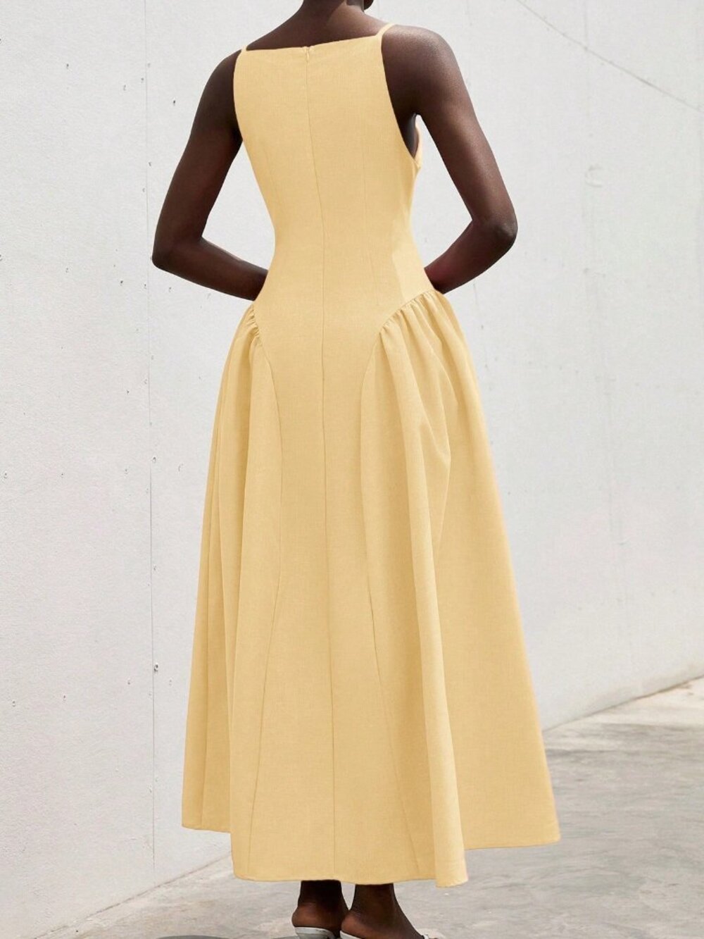 Yellow Casual Women's Shoulder-Baring Sleeveless High-Waisted Party Dress - Picture 2 of 5